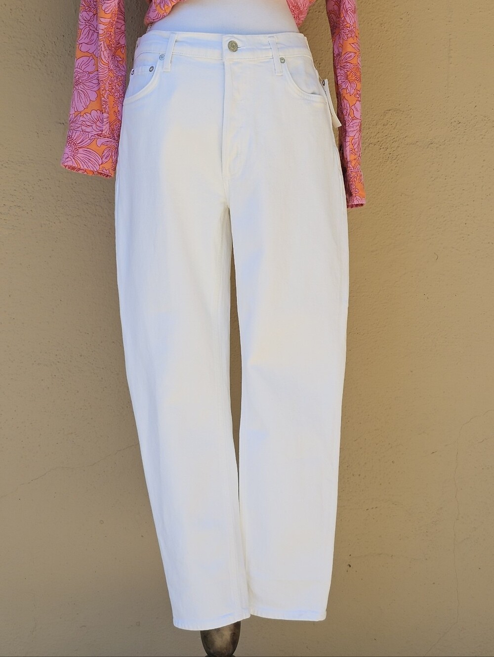 Agolde Nico High Rise Slim Straight White Jeans W/ Hidden Button Fly Sz 29